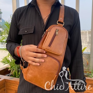 Newest <b>Men's</b> Business Full Grain Genuine Leather Chest <b>Bag</b> Vintage Cowhide Leather Cycling Sports Crossbody <b>Bag</b> Casual <b>Sling</b> <b>Bag</b> - Product Image 1