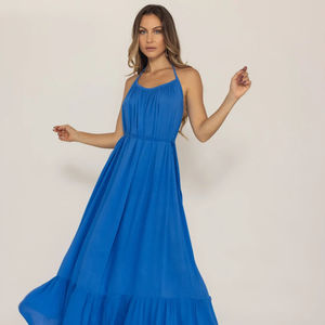 เดรสยาวทรงปล่อยชายหาด ลายดอกไม้  คอโอ  ไม่มีแขน  ผ้าทอ  ใส่สบาย  ไซส์ฟรี  สำหรับผู้หญิง - Product Image 1