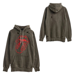 Custom Applique Embroidery Distressed Hoodies <b>Rhinestone</b> Zip <b>Jacket</b> Acid Wash Vintage Washed Men Fleece Solid ODM 2 Pcs - Product Image 6