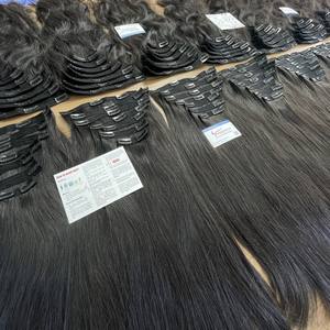 BEST SELLER Extensions de cheveux vietnamiennes à clipser 100% cheveux humains, cheveux raides naturels, couleur noire, faciles à utiliser, sans perte de cheveux, sans nœuds - Product Image 3