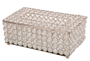 Porte-papier de soie en métal cristal rectangulaire pour la décoration de table de maison et de mariage Boîtes à mouchoirs finies or - Product Image 2