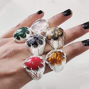 Bague pour homme en gros, pierre de lune naturelle, corail, turquoise, onyx, rutile, grenat, pierre précieuse, bague turque, bijoux, bague en argent sterling 925 - Product Image 4
