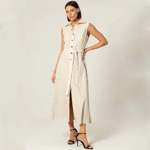 Long Dress With Belt For Women In Genuine Leather 7 C Fashion Outlook Look Made With Leather