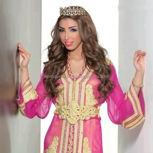 Arabische junge Mädchen rosa Kaftan mit goldenen schönen Stickerei und Spitzen arbeit Top Selling