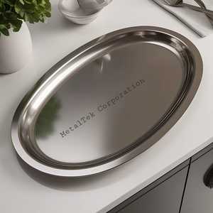 Plateau Ovale Plaqué Or en Acier Inoxydable de Qualité Supérieure Taille Personnalisée Vente en Gros Décoratif Commercial Hôtel Fournitures Alimentaires Plateaux de Service - Product Image 6