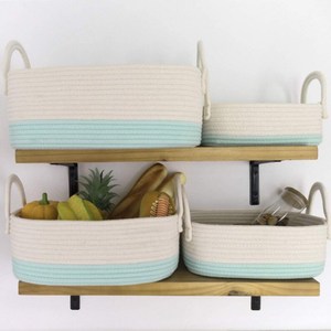 Juego de 4 contenedores de almacenamiento tejidos con cuerda de algodón de diseño bohemio blanco con asas, cestas organizadoras para organización decorativa del hogar - Product Image 5