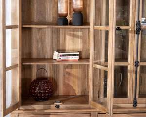 Buffet moderne en bois de manguier massif 170 cm avec portes en verre et tiroirs pour salon chambre hôtel - Product Image 6