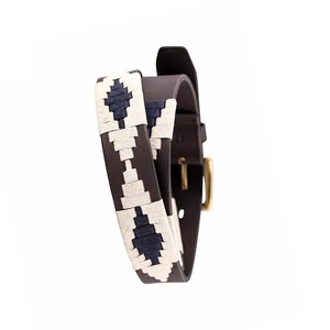 เข็มขัดหนังโปโลแท้สำหรับผู้ชายผู้หญิง, เข็มขัดหนังแท้ดีไซน์เรขาคณิตสไตล์วินเทจ - Product Image 2