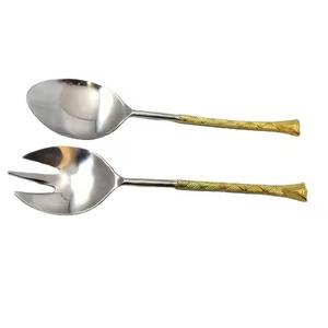 <b>Gold</b> Plated Handle Salad Server New Salad Server for <b>Serving</b> the Salad New Design Cutlery Set New Metal Flatware <b>Spoon</b> And Fork - Product Image 1
