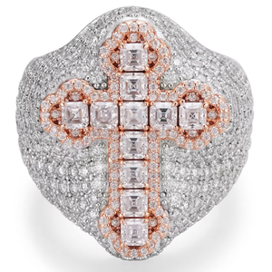 Men's Rhodium-Plated Prong-<b>Set</b> Princess Cut Moissanite and S925 Sterling <b>Silver</b> <b>Ring</b> Hip-Hop Style - Product Image 1