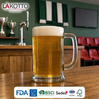 Mug à bière en verre transparent de qualité restaurant LAKOTTO, corps rond, pour projets promotionnels, cadeaux, verrerie commerciale, fournisseur de logo personnalisé