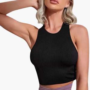 Débardeur court en tricot côtelé pour filles et femmes, vente en gros personnalisée, débardeur court en coton uni sans manches, vêtements de sport décontractés - Product Image 1