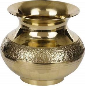 Pot de Pooja en laiton traditionnel indien, gaufré, pour les cérémonies du temple, les rituels de mariage et les pratiques religieuses sacrées - Product Image 2