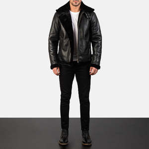 Blouson Bomber Vintage Francis B-3 en Cuir Noir Décontracté Imperméable Zippé Brodé à Capuche Grande Taille 6XL Tissé Respirant - Product Image 3