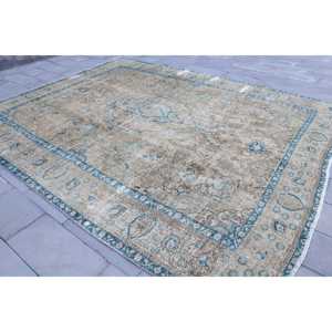 Alfombra Vintage Extra Grande de 9.8x12.1 pies, Alfombra Turca de Lana Azul Sólida - Product Image 2