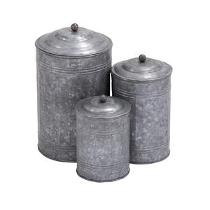 Ensemble de 3 boîtes en métal galvanisé rustique Costillo, pots décoratifs gris avec couvercle - Product Image 3