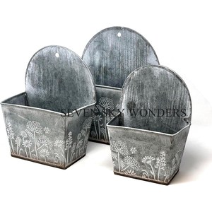 Balcon extérieur intérieur Unique en forme de fer mur en métal suspendu Pot de fleur support de jardinière couleur argent galvanisé à la main jardinière - Product Image 1