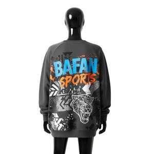 Sweat-shirt oversize pour femme en coton premium et polaire polyester 320 GSM, coupe confortable, gris foncé, imprimé graphique, logo respirant - Product Image 2