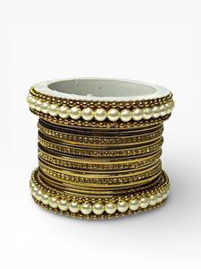 Handcrafted Gold Plated Geometric Trendy <b>Pearl</b> Bangles Set <b>for</b> <b>Women</b> Indian Bridal Anniversary Jewellery - Product Image 2