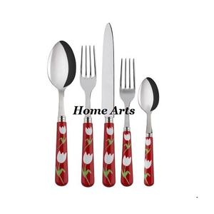 Ensemble de couverts en acier inoxydable avec poignées en résine, qualité supérieure, couleur argent et verte, par Home Arts - Product Image 2