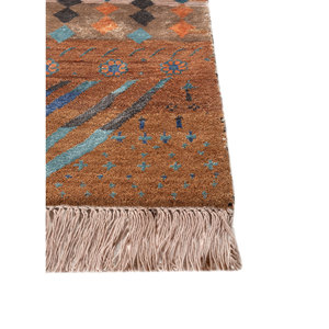 Alfombra de Lana y Seda de Bambú Tejida a Mano con Patrón Geométrico de Gran Área en Rojo y Naranja Freedom Manchaha para Sala de Estar de Adolescentes - Les-8356 - Product Image 4