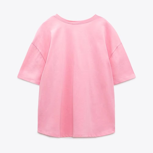 Nueva llegada último diseño de hombro caído camiseta de gran tamaño para las mujeres al por mayor precio Regular Fit Color rosa claro de manga corta - Product Image 2