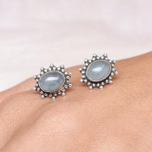Estilo bohemio 925 plata esterlina aguamarina piedras preciosas Stud pendientes joyería hecha a mano pendientes de plata joyería para mujer regalo de boda - Product Image 5