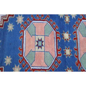 Alfombra Turca, Alfombra Vintage de 3.9x4.9 pies, Alfombra de Lana Azul Roja con Diseño de Camuflaje - Product Image 5