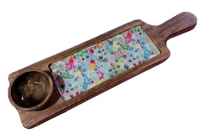 Platos recubiertos de resina de madera de mango con tazón de madera pequeño Bandeja de servicio rectangular de impresión digital para ensaladas Frutas del desierto Salsas de comida - Product Image 2