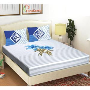 Juego de Sábanas Dobles de Algodón 240 Hilos con Estampado Floral Majestic Azul de 3 Piezas con 2 Fundas de Almohada (SHKV1024) - Product Image 1