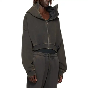 Sweat à capuche à fermeture éclair en éponge française personnalisé pour hommes 450-500gsm finition délavée Vintage High Street Style 100% coton coupe régulière - Product Image 6