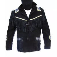 Veste en cuir de vachette véritable de style western pour homme, de qualité supérieure, à franges et perles, à prix abordable