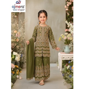 Conjunto de Vestido de Algodón Bordado para Niñas Ajmera, Manga Larga, Patrón Geométrico, Estilo Boutique Elegante, Pantalones, Atuendo Étnico, Suave, Disponible - Product Image 1