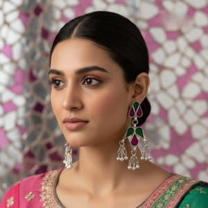 Pendientes de Aro Estilo Tribal Afgano, Diseño Étnico Clásico Geométrico, con Perlas, Diamantes, Cobre y Vidrio, para Fiestas Religiosas - Product Image 5