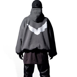 Sudadera con capucha de color sólido para hombre con logotipo personalizado de gran tamaño y hombros descubiertos, peso pesado, estampado de cuerda de Hip Hop - Product Image 3