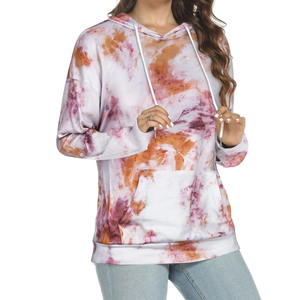 Sweat-shirt à capuche pour femme, imprimé intégral personnalisé, tie-dye, décontracté, manches longues, streetwear, basique, coton, vente en gros - Product Image 3
