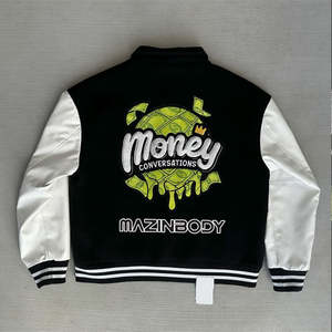 OEM personalizado de moda de lana Varsity chaqueta de cuero de manga genuina bordado personalizado Chenille College Letterman chaqueta para los hombres - Product Image 2