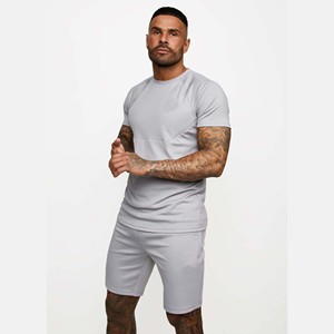 Conjunto de camisetas y pantalones cortos, 100% poliéster, Slim Fit, manga corta, cuello redondo, sombra básica, gris, Poly - Product Image 1