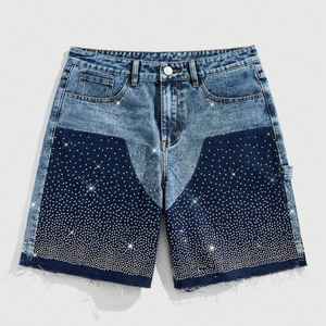 Shorts en jean personnalisés pour hommes, mode streetwear, ornés de cristaux, bord brut, lavage vintage personnalisé, jorts, shorts en jean pour hommes - Product Image 3