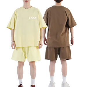 Surdimensionné costume coton équipage été qualité hommes course T-shirt court ensemble décontracté Fitness nouveau haut cou costume vêtements de sport - Product Image 3