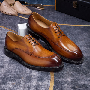 Chaussures Derby de créateur - Chaussures en cuir véritable de vachette pour homme - Chaussures en cuir faites à la main en une seule pièce pour homme - Product Image 3