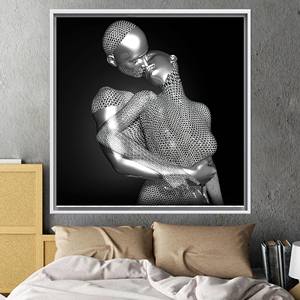 Printed Canvas: Modern 3D Effect Kissing Couple Abstract Art,White <b>Framed</b> - Product Image 1