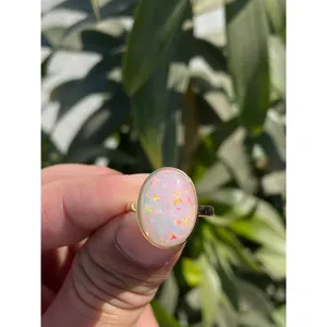 14k Rose <b>Gold</b> and Rhodium Plated Natural <b>Opal</b> <b>Ring</b> Fashionable Trendy Bezel Setting Gift with Inlay Style - Product Image 1