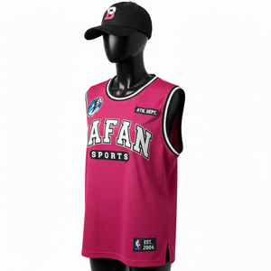Women Basketball Jersey Soft Airflow Polyester Mesh Fabric 180 GSM Deep Pink Athletic Rib Panel Embroidered Logo Cotton - Product Image 4