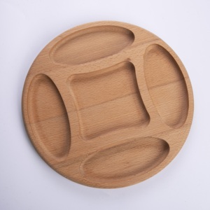 Plateau à collation rond en bois de hêtre à 5 compartiments - Plateau de service divisé de 30 cm - Plateau en bois naturel pour noix, bonbons et apéritifs - Product Image 2