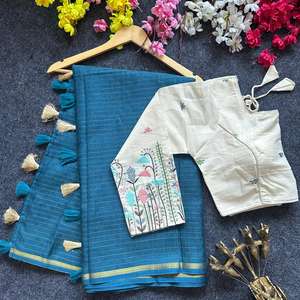 Artriddhs Blousewala JUTH algodón sari con cosido Khadi algodón Surat blusa al por mayor - Product Image 1