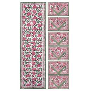 Floral Design Cotton <b>Tablecloth</b> With 6 Matching Napkin Set Home Decor Table Linen Easy to Clean Wedding Party Decorative - Product Image 2