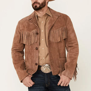 Chaqueta de Cuero con Flecos de Cuero Vacuno 100% Genuino, Diseño Personalizado, Cuello Alto, Nueva Colección de Invierno, Ropa Urbana para Hombre - Product Image 5