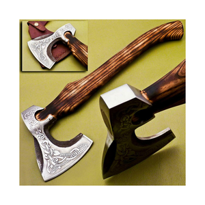 Hacha Vikinga Hecha a Mano de Acero con Alto Contenido de Carbono, Grado Industrial, Funda de Cuero y Madera Natural, para Campamento, Uso Diario al Aire Libre, Supervivencia - Product Image 1