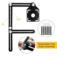 Règle multifonction à six volets en alliage d'aluminium règle universelle de pêcheur à angle Guide de perçage en métal localisateur ouverture de carrelage